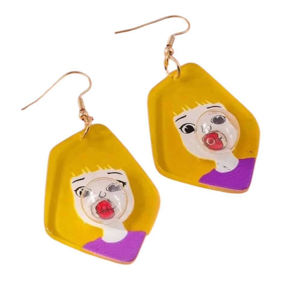 Blonde Bubble Girl Dangle Earrings